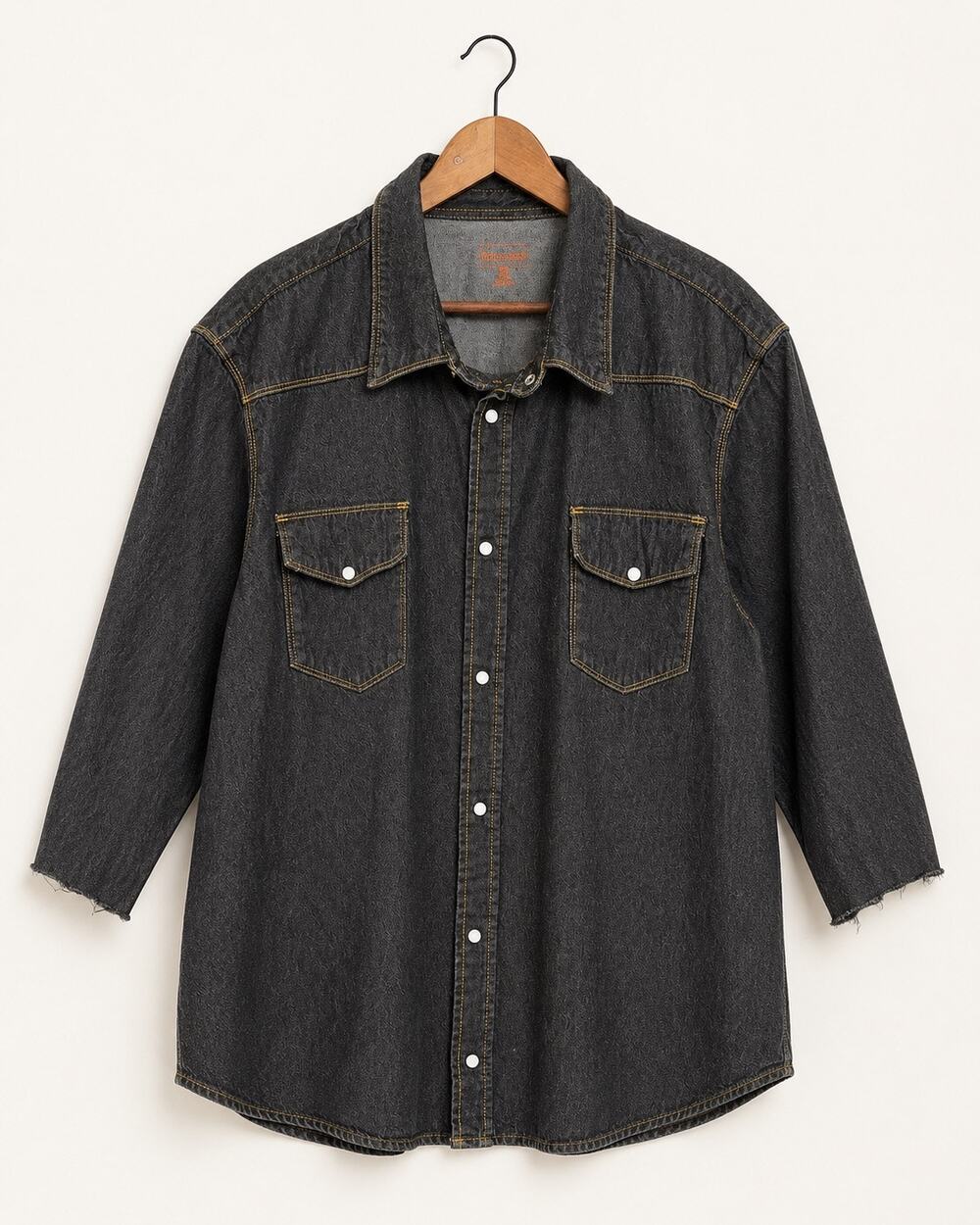Boulder Creek Mens XL Black Denim Shirt Snap Front 3/4 Sleeve Western S XL
